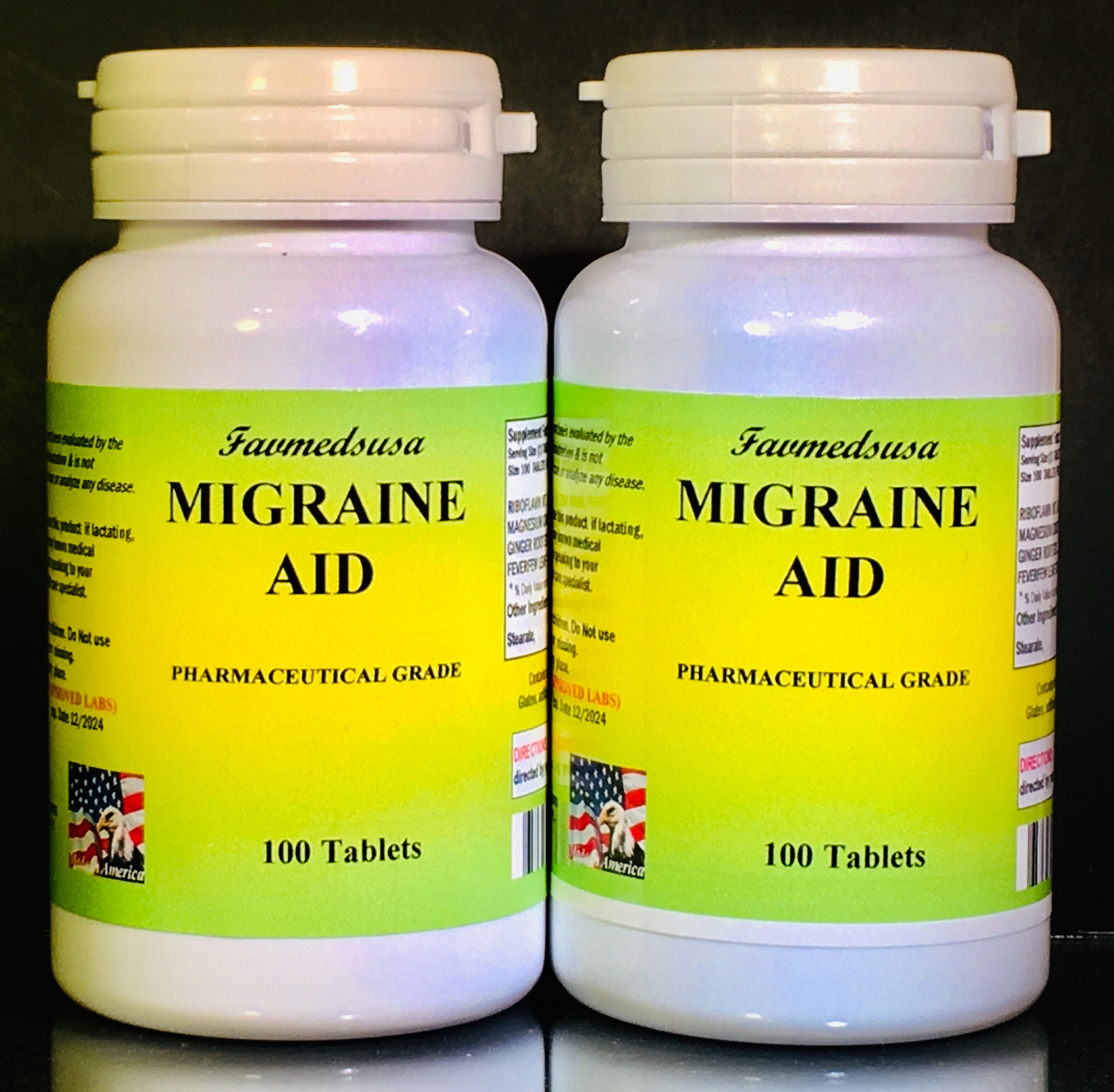 Migraine Aid FeverFew Leaf All Natural Relief 100 Tablets 